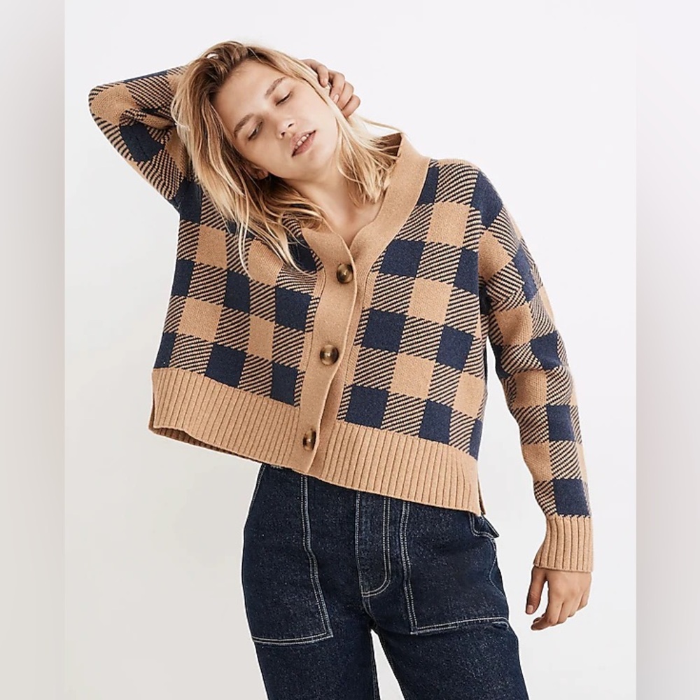 Madewell Bayberry Cardigan Sweater in Buffalo Check size XS